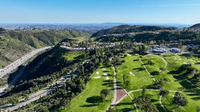 Ariel footage of golf course in Los Angeles,CA.4k