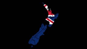 This is a stock motion graphic wipe-in animation video of the New Zealand flag in its map, on transparent alpha channel. - Powered by Shutterstock - Get 15% off with code: PIKWIZARD15