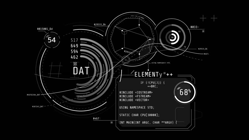 Animated poster with abstract data in HUD style.