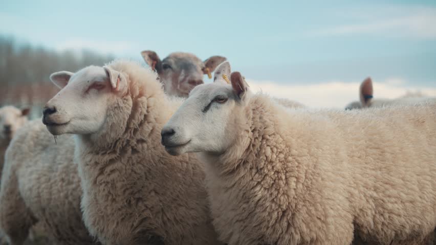 Flock of sheep in a field, spring lambs, white sheep, black sheep, farm animals, domesticated mammal, wool, ewe and agriculture, herd
