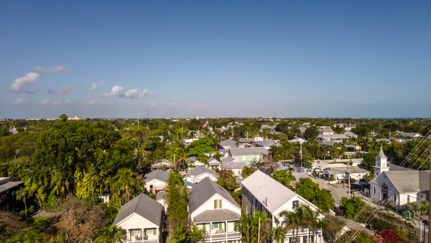 Aerial timelapse of Key West, Florida with camera rotation. Key West is an island in the Straits of Florida
