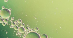 Animation of bubbles moving on green background with copy space. Pattern, movement and color concept digitally generated video.