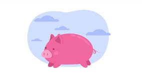 Animated tired pink pig 404 error. Piggy collapsed after race. Empty state 4K video footage with alpha channel transparency. Flash message. Color failed loading animation for broken link, web design