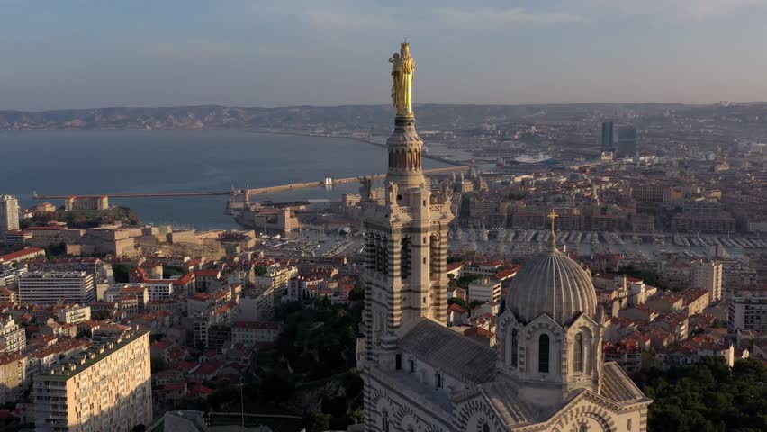 Aerial view basilique Notre-Dame de la Garde à Marseille