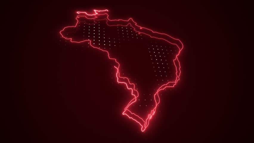 3D Neon Red Brazil Map Borders Outline Loop Background. Neon Red Colored Brazil Map Borders Outline Seamless Loop Dark Background. Brazil Neon Map Borders Outline. Royalty-Free Stock Footage #1101355929