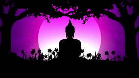 Buddha Animation Background, Buddha Meditation Animation Video, Buddha Animation Background On Nature In Meditation Body Postures, Buddha Meditation In Nature Sun Rising And Wind Blows Flowers Moving