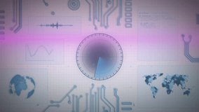 Animation of scope scanning, data processing over computer circuit board. Global digital interface, computing and data processing concept digitally generated video. - Powered by Shutterstock - Get 15% off with code: PIKWIZARD15