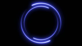 blue neon glowing circle frame background. repetitive motion animation. isolated on black. 4K graphic animation video