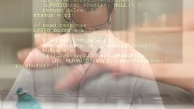 Animation of data processing over caucasian scientist taking sample in lab and woman using laptop. Global science and digital interface concept digitally generated video. - Powered by Shutterstock - Get 15% off with code: PIKWIZARD15