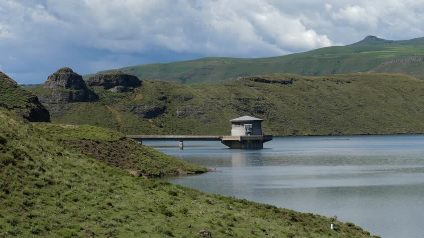 Water intake tower in Katse Lake reservoir in Lesotho Africa highlands