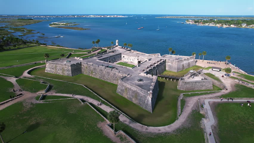 Aerial view over the Castillo De San Marcos, in sunny St. Augustine, Florida, USA