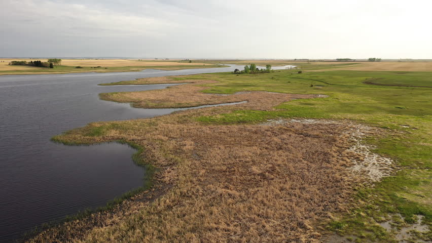 Aerial landscape, North Dakota. Spring Summer Seasons, sunny, sky before storm