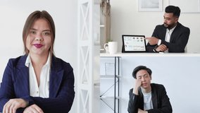 Online conference. Web presentation. Corporate telework. Confident male leader introducing statistics on graphs to diverse business team online at virtual office. - Powered by Shutterstock - Get 15% off with code: PIKWIZARD15