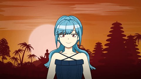girl anime cartoon style talking and gesticulating blue-haired girl character – Video có sẵn