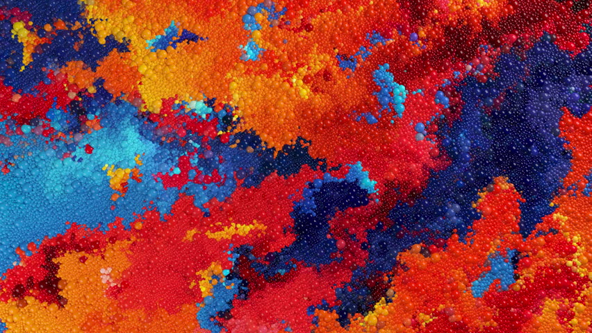 Abstract liquid video background 4k. 3d rendering of spherical particles moving in multicolored swirling blending flows Colorful intertwining mixing streams of red, orange, blue floating bubbles balls | Shutterstock HD Video #1101378749