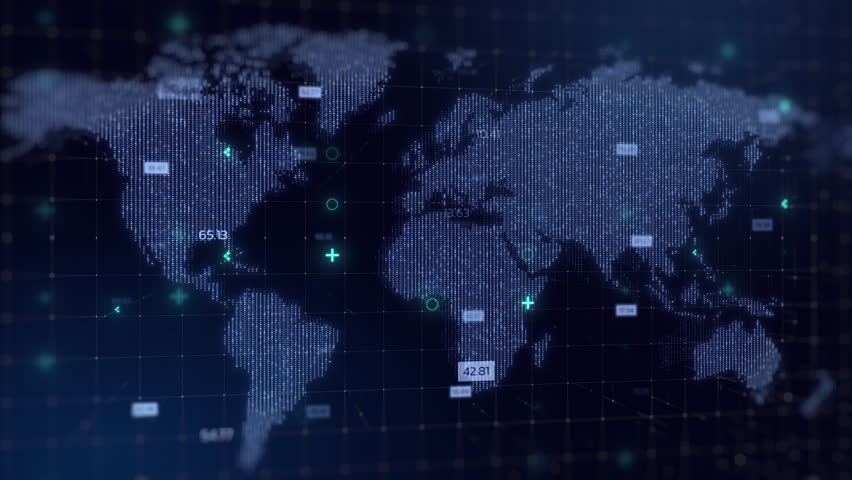Digital World Map dark blue Hologram Background, business and technology concept | Shutterstock HD Video #1101387577