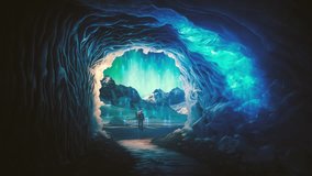 Person in the middle of ice cave with aurora, during stunnig winter evening,Iceland, texture of ice - Powered by Shutterstock - Get 15% off with code: PIKWIZARD15