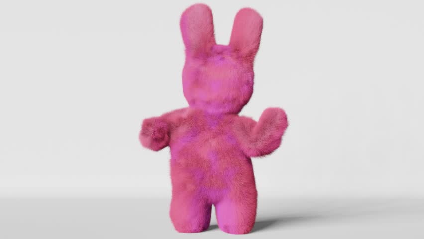 Cute plush pink Easter bunny white background greeting card 3d animation 4K Purple furry rabbit contemporary creative style. Kids birthday party invitation design Social media spring content template. Royalty-Free Stock Footage #1101393019