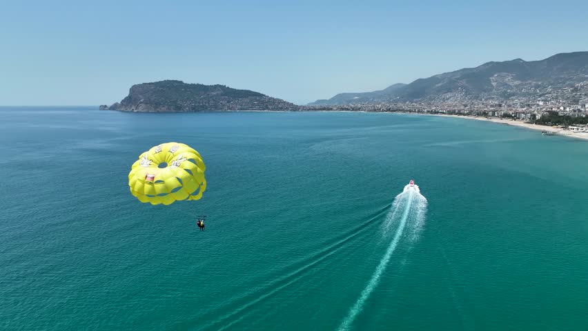 Parasailing aerial view Turkey Alanya 4 K