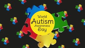 World Autism Awareness Day greeting animation text, lettering with puzzle ornament in dark gray  background, observed each year on April 2nd across the globe. - Powered by Shutterstock - Get 15% off with code: PIKWIZARD15