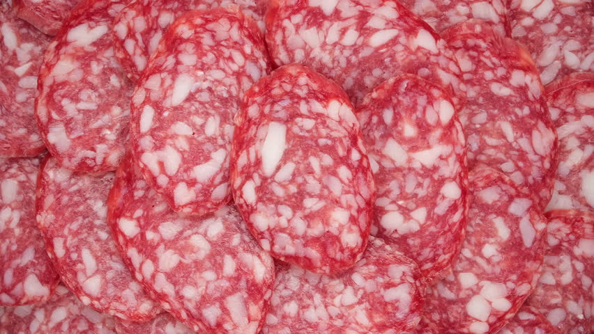 Sliced sausages, salami close up, rotation | Shutterstock HD Video #1101399117