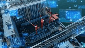 Modern city construction site aerial view and Industrial technology concept. IIoT. Internet of Things. Construction tech. - Powered by Shutterstock - Get 15% off with code: PIKWIZARD15