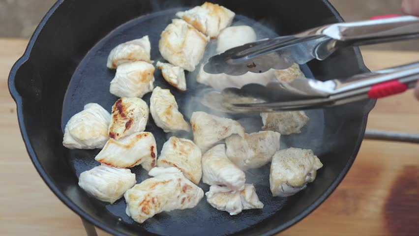 Skillet chicken stir-fry made at the campsite