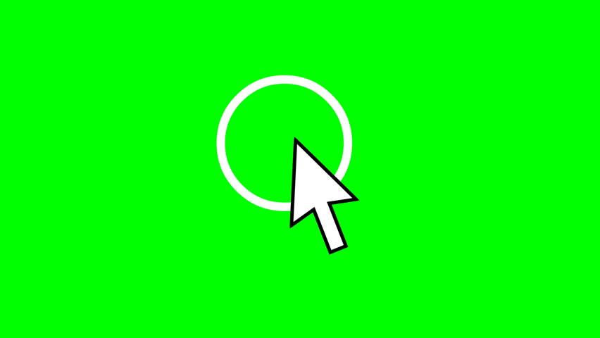 Animation of a mouse cursor in the shape of a pointer with a click, then a double click with the appearance of a circle on the impact of each click (green background, transparency mask)