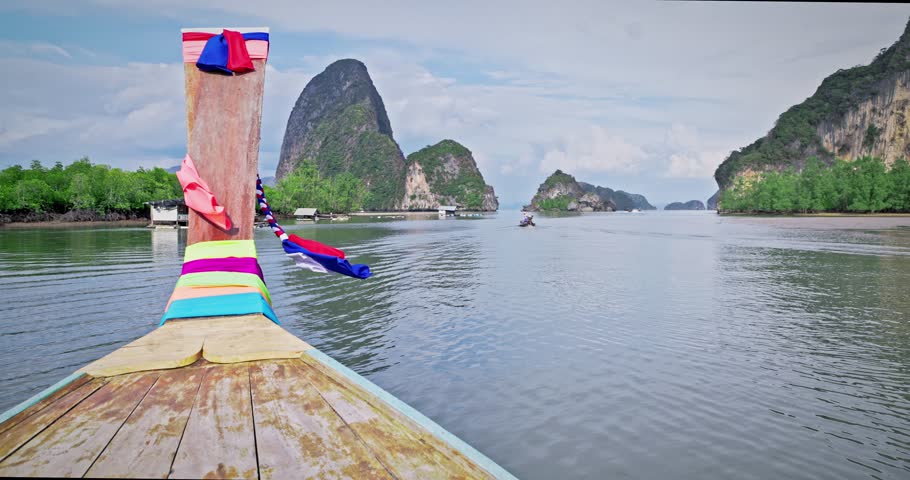 View from the longtail boat of Phang Nga Bay National Marine Park, protected and of international ecological significance wetlands forestation.