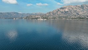 Lake Bafa Nature Park in Milas Turkey and Heraclea ad Latmum. drone video with amazing cool colors