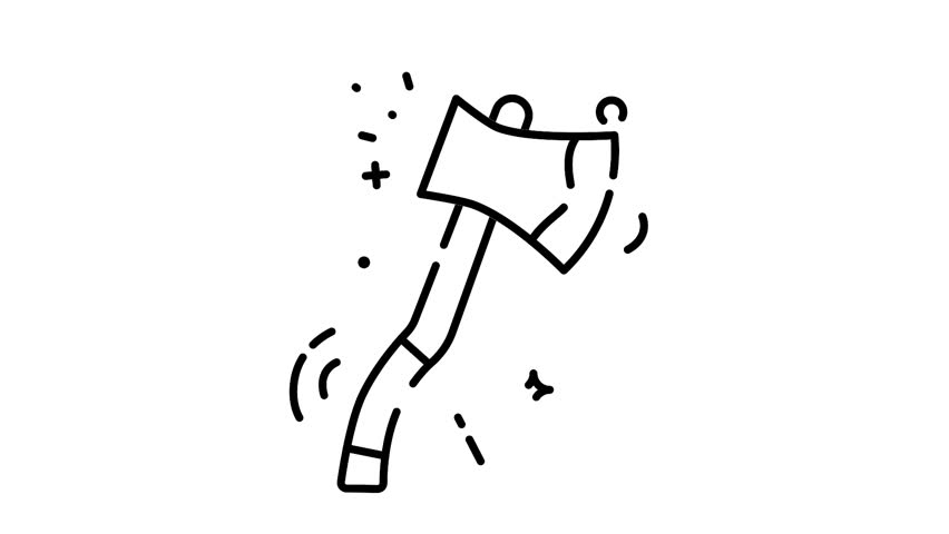 Axe Outline Animated Icon. Hiking and Adventure Icon Concept Isolated on White Background. 4K Ultra HD Loop Video Motion Graphic Animation.