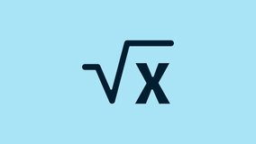Blue Square root of x glyph icon isolated on blue background. Mathematical expression. 4K Video motion graphic animation. - Powered by Shutterstock - Get 15% off with code: PIKWIZARD15