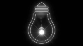 Turning light bulb animation, Switching on, Warm white light over dark black background, neon light display concept idea, power, electricity, energy, invention, creativity, imagination and Creative id