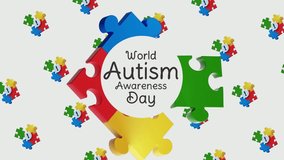World Autism Awareness Day greeting animation text, lettering with puzzle ornament in gray background, for banner, social media feed wallpaper stories - Powered by Shutterstock - Get 15% off with code: PIKWIZARD15