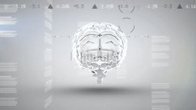 Animation of data processing over spinning brain and stock market on white background. Global business and digital interface concept digitally generated video. - Powered by Shutterstock - Get 15% off with code: PIKWIZARD15
