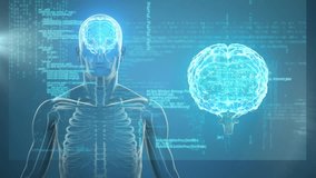 Animation of data processing over spinning brain and man on blue background. Global business and digital interface concept digitally generated video. - Powered by Shutterstock - Get 15% off with code: PIKWIZARD15
