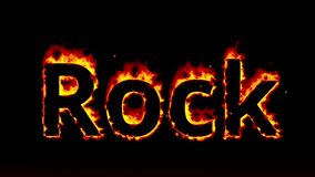 The black letters of the word ROCK burn and produce a slight sparking effect
