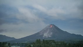 yogyakarta, March 12 2023. Timelapse of Mount Merapi Erupting in the Morning. Mount Merapi several times issued lava and Volcano-Pyroclastic Flow 