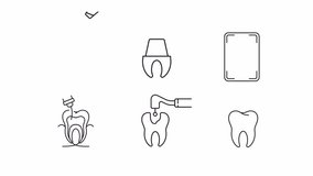 Animated dental service linear icons. Decay treatment. Tooth restoration. Dentistry. Seamless loop HD video with alpha channel on transparent background. Outline motion graphic animation