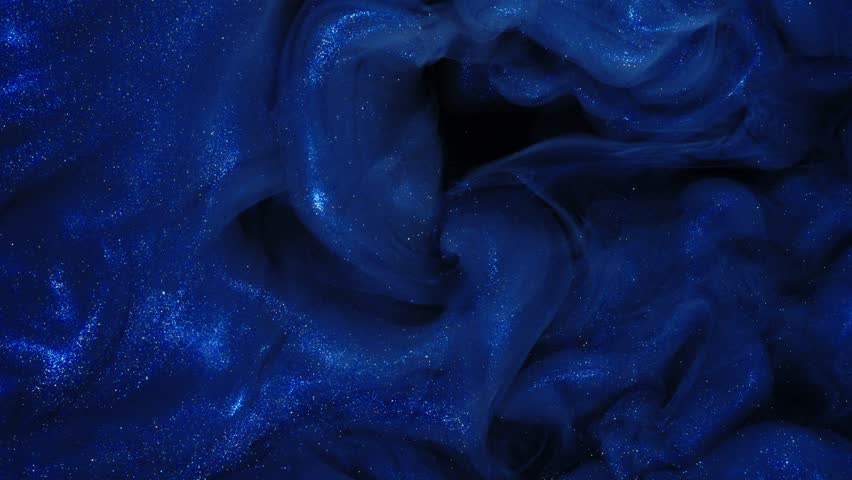 Blue Liquid Paints and Glitter Fumes in Fluid Motion Royalty-Free Stock Footage #1101435515