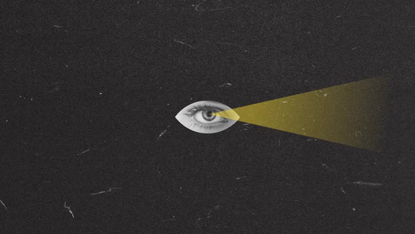 Stop motion, animation. Conceptual art. Female eye looking straight with confidence over black background. New vision, truth. Inner world, social influence, psychology, diversity concept. Surrealism. Royalty-Free Stock Footage #1101436717