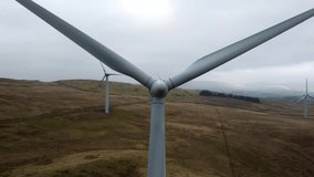 Cinematic aerial footage of Lambrigg Wind Farm, Kendal Cumbria UK. Showing wind turbines and open