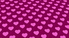 Animated abstract pattern with heart shaped geometric elements. pink gradient background
