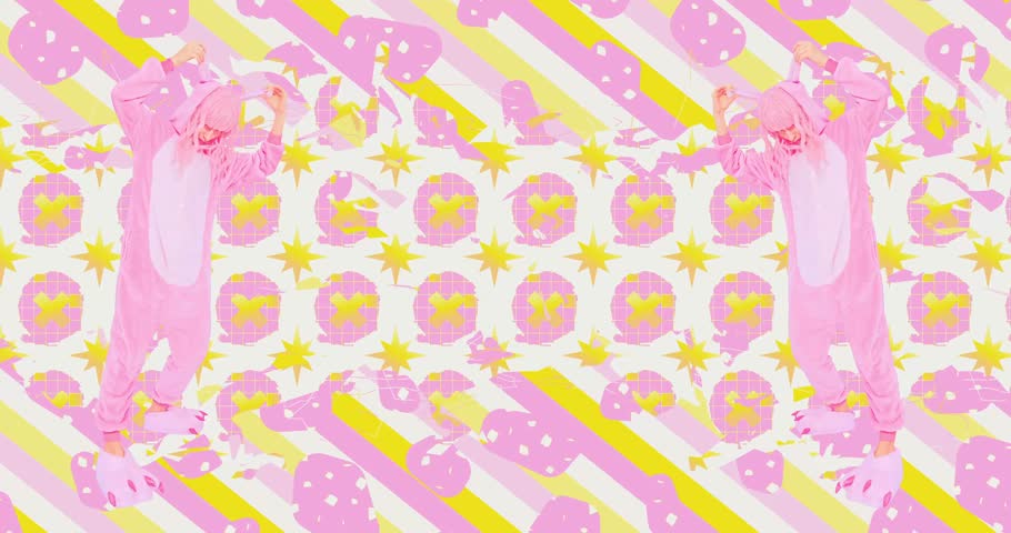 Modern loop collage animation. Stylish fashion pajama party girl and motion creative background