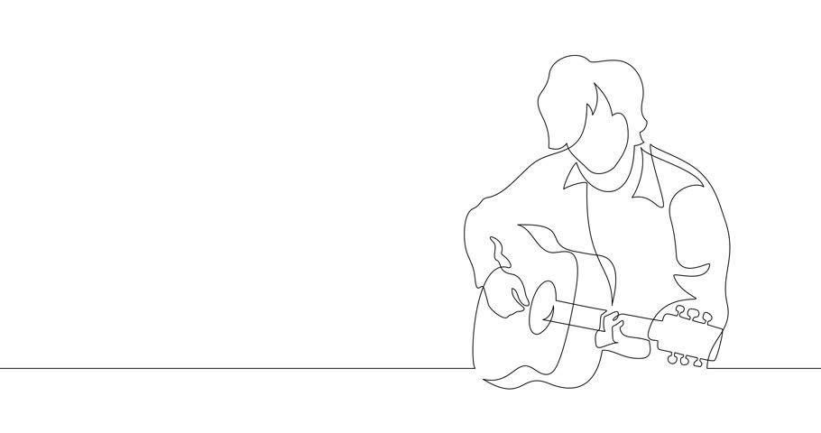 Animation of an image drawn with a continuous line. Man playing guitar.