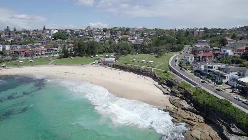 Aerial View Of Bronte Beach And Park Pn A Sunny Summer Day In Eastern Suburbs, Sydney, Australia.