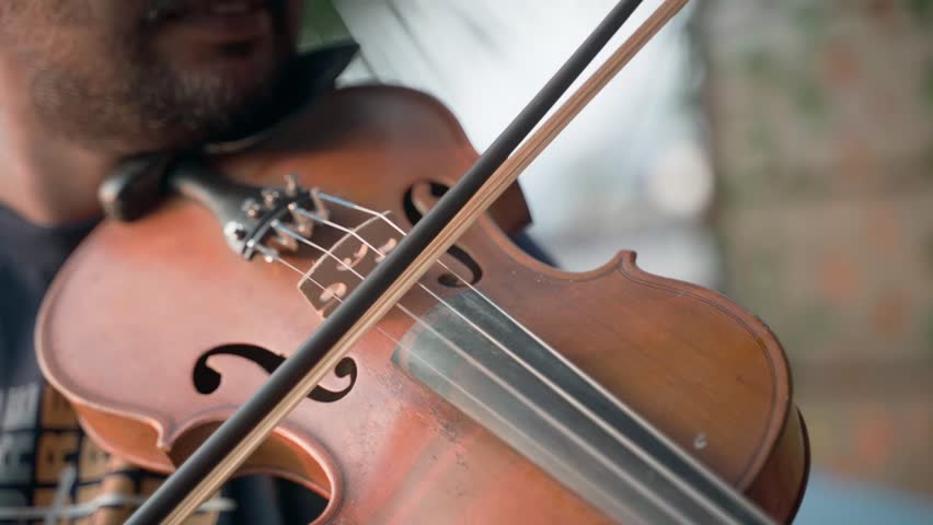A man of Asian appearance plays the violin in a beautiful place. Close-up shots. | Shutterstock HD Video #1101451917