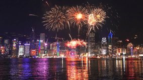 Chinese New Year fireworks at Victoria habour, Hong Kong, 4k - Powered by Shutterstock - Get 15% off with code: PIKWIZARD15