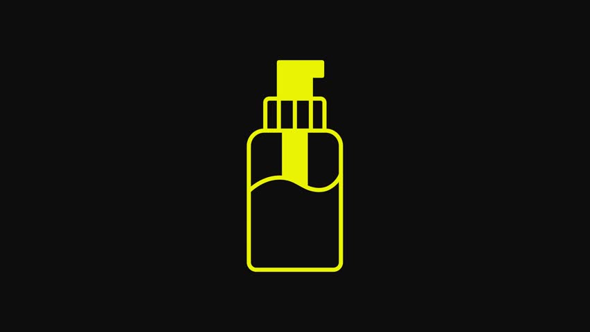 Yellow Bottle of liquid antibacterial soap with dispenser icon isolated on black background. Disinfection, hygiene, skin care concept. 4K Video motion graphic animation. | Shutterstock HD Video #1101454425