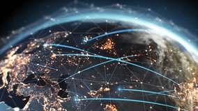 Beautiful Spinning Earth and Growing Global Digital Network Looped 3d Animation. Seamless Computer Grid Over Planet. Night Cities Internet Connections Virtual Hologram Lines Ai Illustration 4k.  - Powered by Shutterstock - Get 15% off with code: PIKWIZARD15